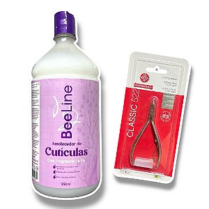 Kit Amolecedor de cutícula 950ml Bee Line incluso alicate 522 Mundial