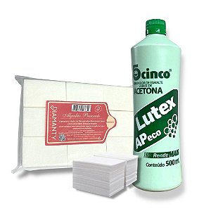 KIT Acetona removedor de esmalte Lutex + Algodão Prensado para Unhas Diamanty 1000 unidades