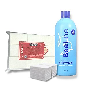 Kit Acetona Bee Line Algodão Prensado para Unhas Diamanty 1000 unidades