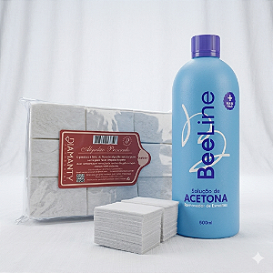 KIT Acetona removedor de esmalte Bee Line + Algodão Prensado para Unhas Diamanty 1000 unidades
