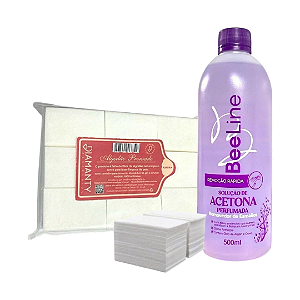 KIT Acetona removedor de esmalte Bee Line Perfumada + Algodão Prensado para Unhas Diamanty 1000 unidades