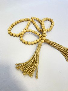 Colar Nati Decorativo Bolas de Madeira Bege 150 cm