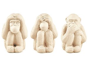 Trio De Escultura Sabidão Macacos