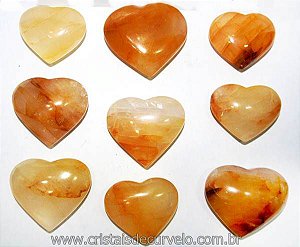 20 Coração Pedra Hematoide Amarelo Natural 4.7 a 6.5cm ATACADO