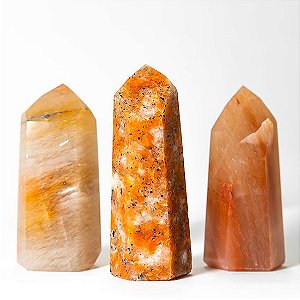 Kit 03 Ponta Natural Pedras Lapidado Laranja Gerador ATACADO