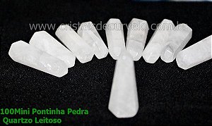 100 Mini Pontinha Gerador Quartzo Branco ou Quartzo Leitoso Lapidado Tamanho 2.5 Cm