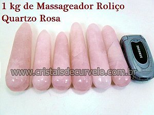 5 Massageador Roliço Quartzo Rosa 8 a 12cm Atacado Cod 210205