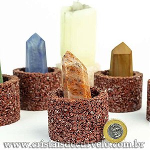 4 Porta Vela Pedra Jaspe Vermelho Rolada na Resina ATACADO