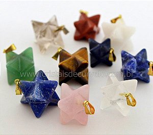 100 Merkaba Pingente Pedras Misto Presilha Banho Dourado ATACADO