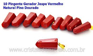 10 Pingente Pontinha Atacado Pedra Jaspe Vermelho Presilha e Pino Dourado