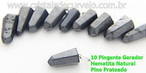 10 Pingente Pontinha Atacado Pedra Hematita Presilha e Pino Prateado