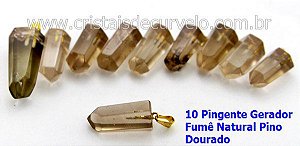 10 Pingente Pontinha Atacado Pedra Fume Presilha e Pino Dourado