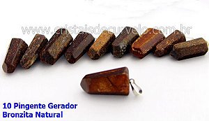 10 Pingente Pontinha Atacado Pedra Bronzita Presilha e Pino Prateado