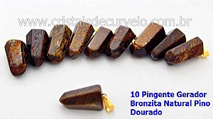 10 Pingente Pontinha Atacado Pedra Bronzita Presilha e Pino Dourado