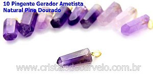 10 Pingente Pontinha Atacado Pedra Ametista Presilha e Pino Dourado
