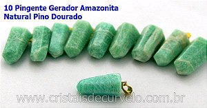 10 Pingente Pontinha Atacado Pedra Amazonita Presilha e Pino Dourado