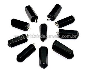 10 Pingente Pontinha Atacado Obsidiana Negra Pino Prateado PP8264