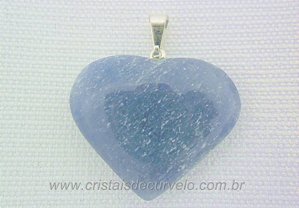 10 Pingente Coração Quartzo Azul Pino Banho Prata Atacado