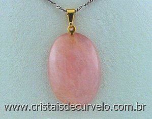 10 Pingente Cabochão pedra QUARTZO ROSA montado Pino Dourado ATACADO