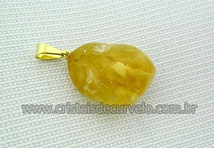 100 Pingente Pedrinha Citrino Rolado Mineral Quartzo Natural Montagem Dourado