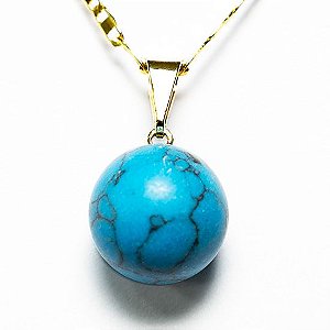 05 Pingente Bolinha Pedra Howlita Azul Pino Dourada ATACADO