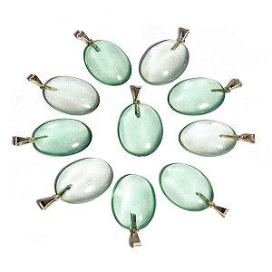 05 Pingente Cabochão Oval Obsidiana Verde Pedra com Montagem Pino Prateado Atacado