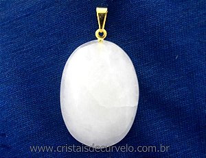 50 Pingente Cabochão QUARTZO LEITOSO Pedra Natural Pino Banho Dourado ATACADO