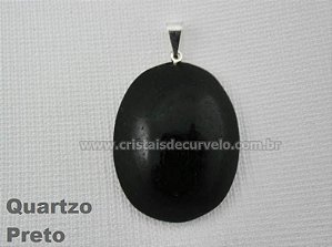 1000 Pingente Cabochão Quartzo Preto Pedra Natural Castoação Pino Banho Prata