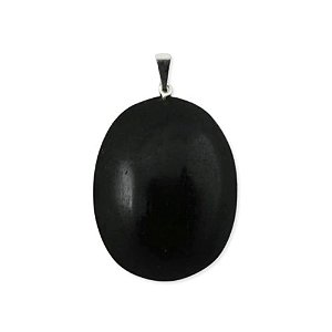 50 Pingente Cabochão Quartzo Preto Pedra Natural Pino Banho Prata Atacado