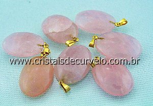 50 Pingente Cabochão QUARTZO ROSA Pedra Natural Pino Dourado ATACADO