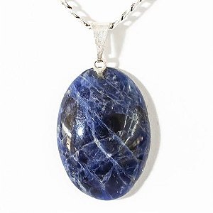 05 Pingente Cabochão SODALITA Pedra Natural Castoação Pino Banho Prata ATACADO