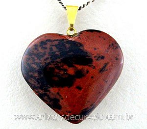 05 Pingente CORAÇÃO OBSIDIANA MAHOGANY Pedra Natural Banhado Dourado ATACADO