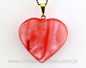 03 Pingente CORAÇÃO Quartzo Cereja Natural Montagem Pino Flash Dourado ATACADO