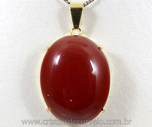 03 Pingente Extra Cabochao Pedra Jaspe Vermelho Montagem Garra Dourado ATACADO