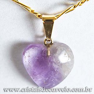 05 Pingente Mini Coração 15mm Ametista Pedra Natural Dourado ATACADO