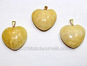 03 Pingente Coração Pedra FELDSPATO Natural Montagem Flash Dourado ATACADO