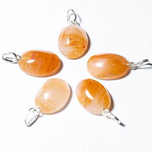 5 Pingente Cabochão 20mm Aragonita Raio Laranja Prata 950 ATACADO