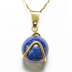 50 Pingente Bolinha Lapis Lazuli Envolto Pedra Montagem Dourada ATACADO