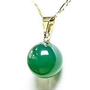 05 Pingente Bolinha Agata Verde Pino  Dourado ATACADO