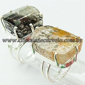 3 Anel Pedras Cristal Exótico Raro e Grande Polido Prata 950 Ajustavel ATACADO