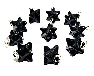 10 Pingente Merkabah Pedra Obsidiana Negra Pino Prata 950 Atacado