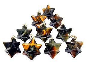 03 Pingente Merkabah Pedra Olho de Falcão Montagem Pino Prata 950 Atacado