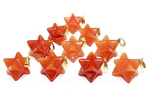 05 Pingente Merkabah Pedra Quartzo Laranja Pino Dourada Atacado