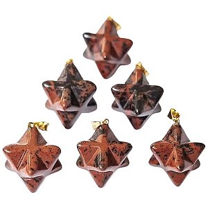 10 Pingente Merkabah Pedra Obsidiana Mahogany Natural Pino Dourado Atacado