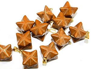 10 Pingente Merkabah Pedra Jaspe Amarelo com Presilha Dourado Atacado