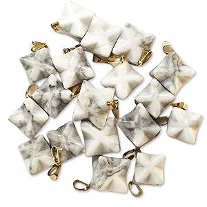 03 Pingente Merkabah Pedra Howlita Branca Pino e Presilha Dourado Atacado