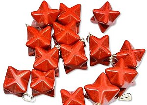 03 Pingente Merkabah Jaspe Vermelho Natural com Presilha Prateado Atacado