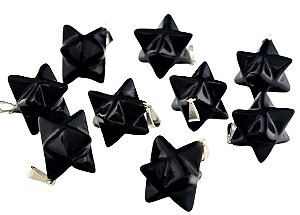 05 Pingente Merkabah Obsidiana Negra Natural Com Presilha Prateado Atacado