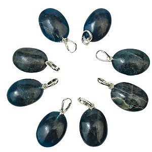 10 Pingente Mini Cabochão Apatita Azul 20mm Pino Prata 950 Atacado