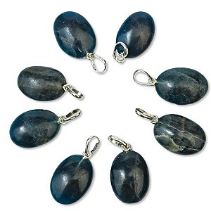 05 Pingente Mini Cabochão Apatita Azul 16mm Pino Prata 950 Atacado